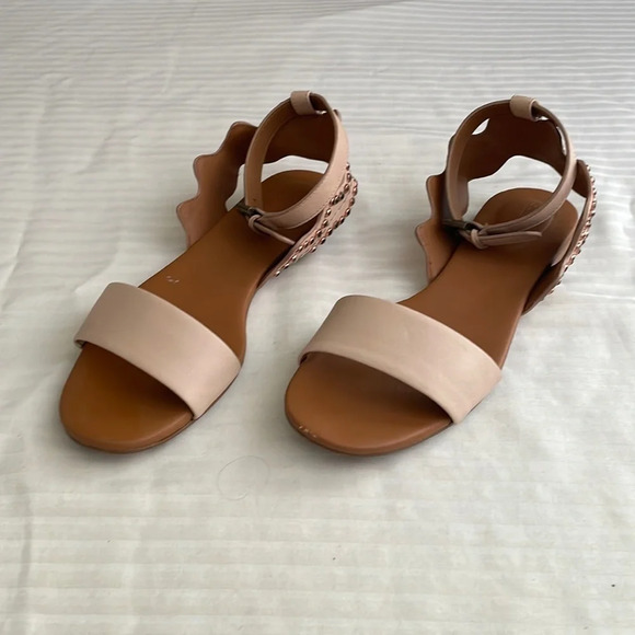 See by Chloé Scallop Leather Rhinestone Sandal Beige EU 38.5 US 8.5 - Picture 1 of 15